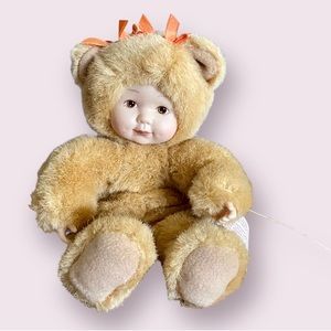 Vintage Anne Geddes Baby Bear Miniature Plush with Orange Bows
